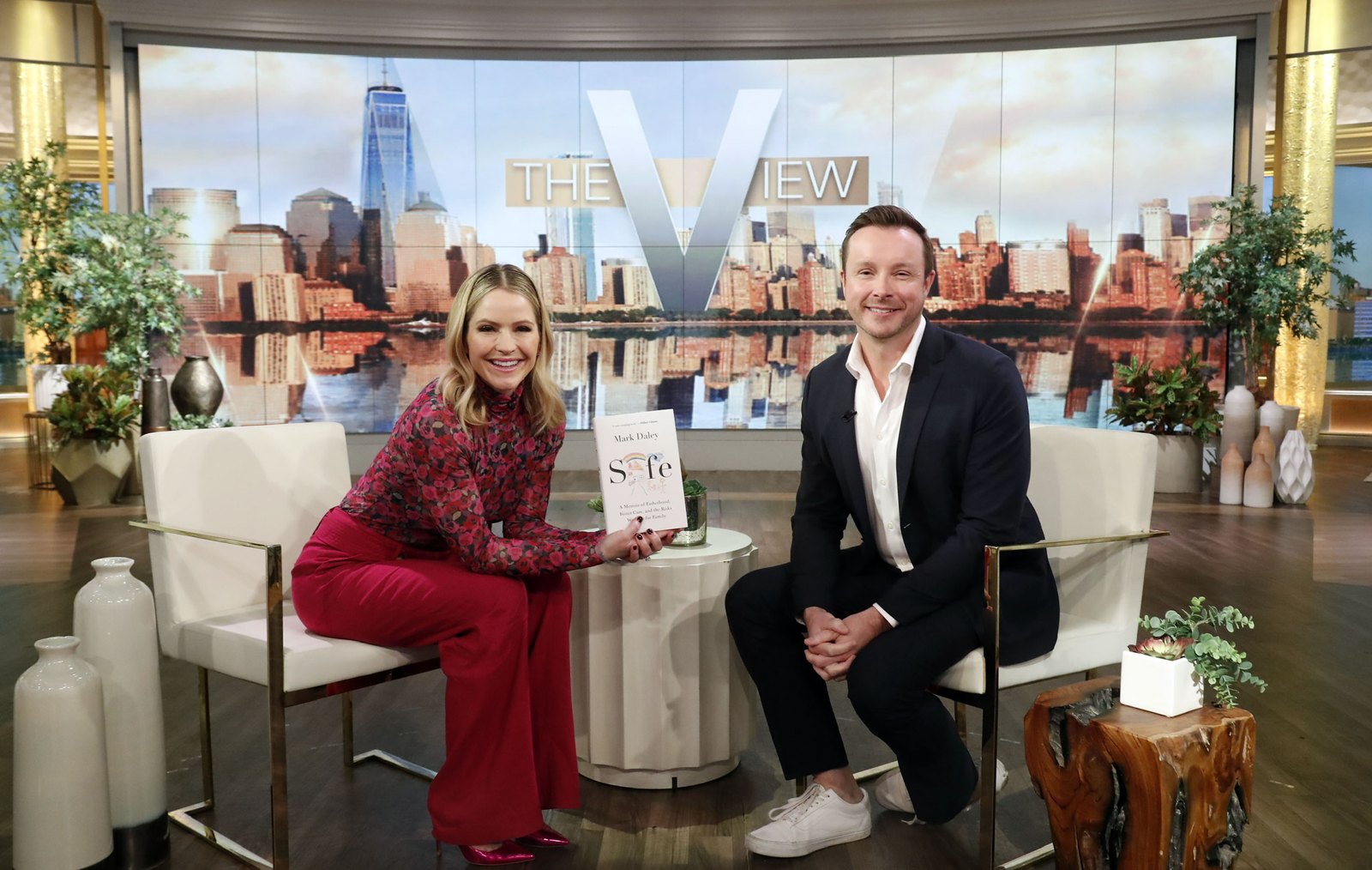 Mark Daley on the set of ABC's The View with a copy of Safe